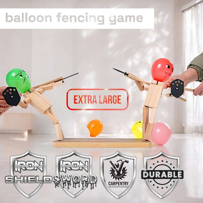 Large Handmade Wooden Fencing Fighting Balloon Puppets 2Player Battle Board Game