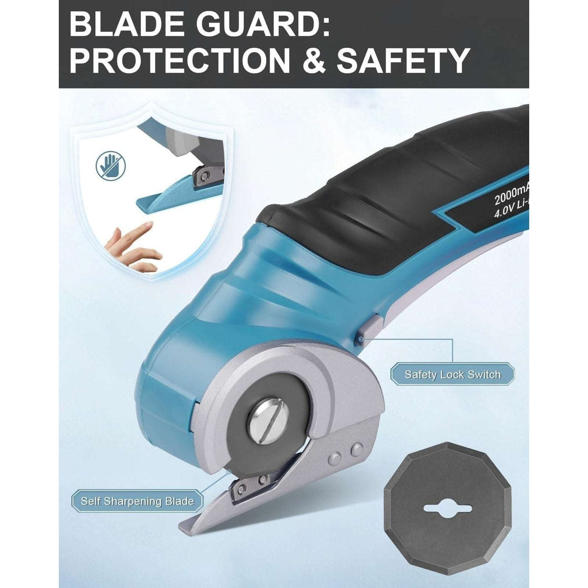 Cordless Electric Scissors 4V Rechargeable Rotary Cardboard Cutter, 2000mAh Bat