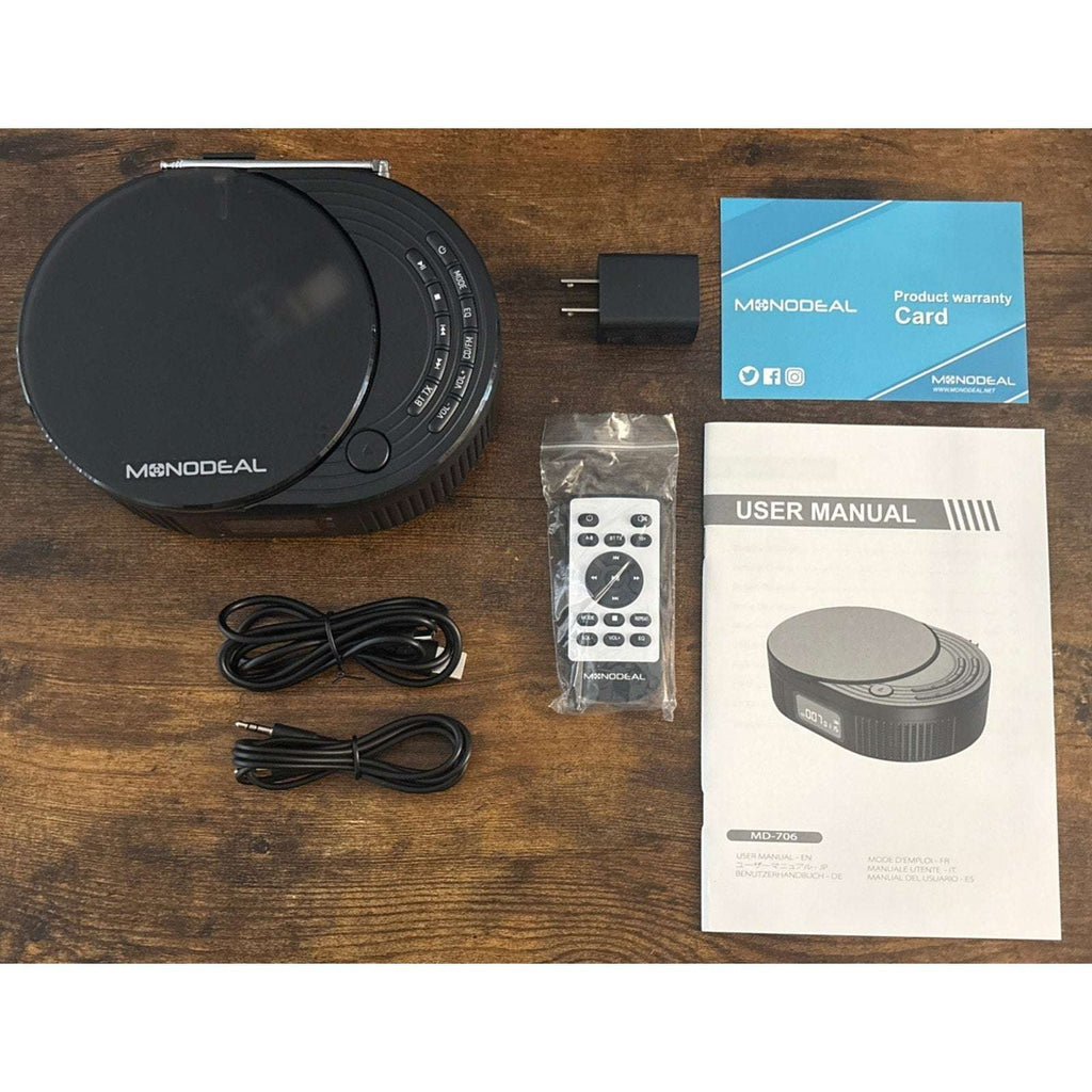 MONODEAL Portable Bluetooth Boombox CD Player, FM Radio, BT Speaker Transmitter