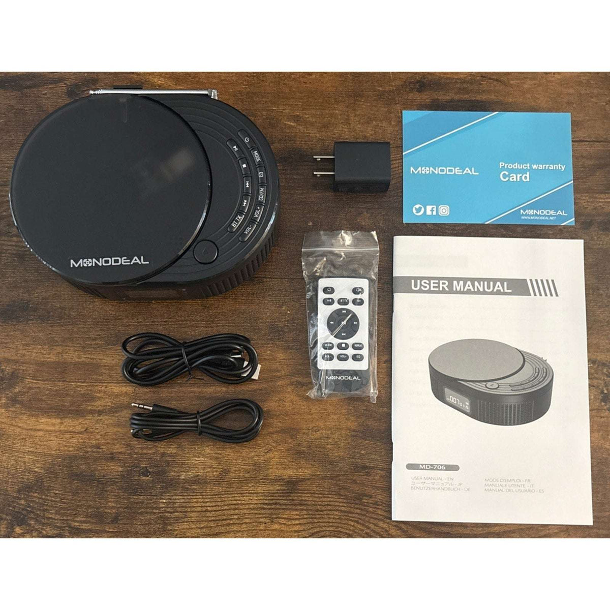 MONODEAL Portable Bluetooth Boombox CD Player, FM Radio, BT Speaker Transmitter
