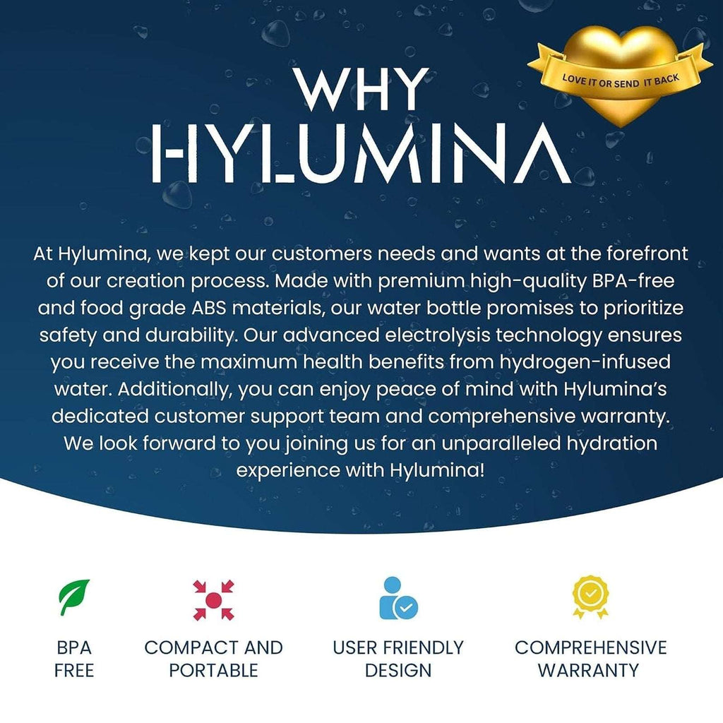 Hylumina Hydrogen Water Bottle Generator 6400PPB SPE/PEM 9.5floz Portable USB-C