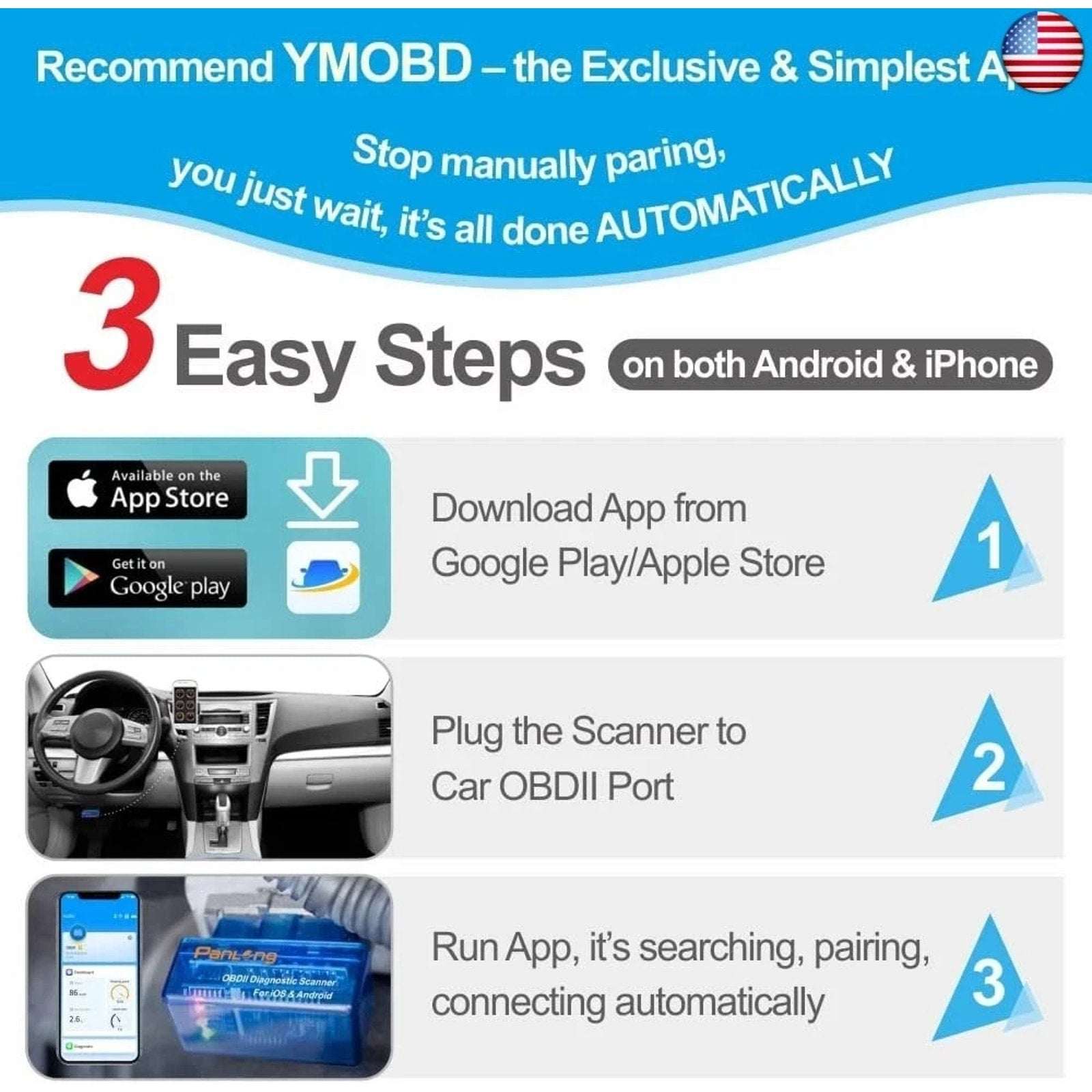 Panlong OBD2 Scanner Bluetooth iPhone iOS Android WindowsOBDII Car Diagnostic