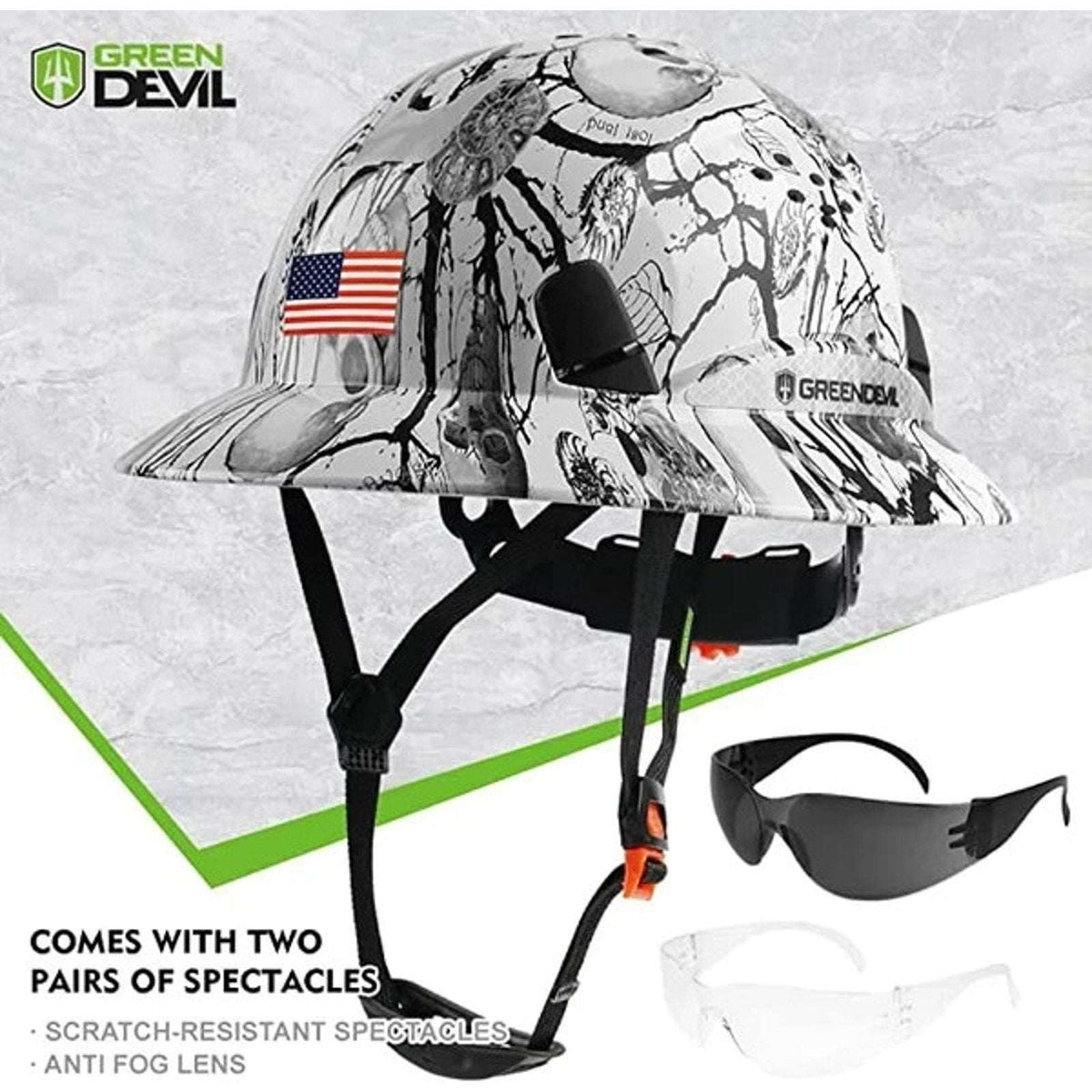GREEN DEVIL Full Brim Hard Hat Vented Construction Safety Helmet OSHA Approved