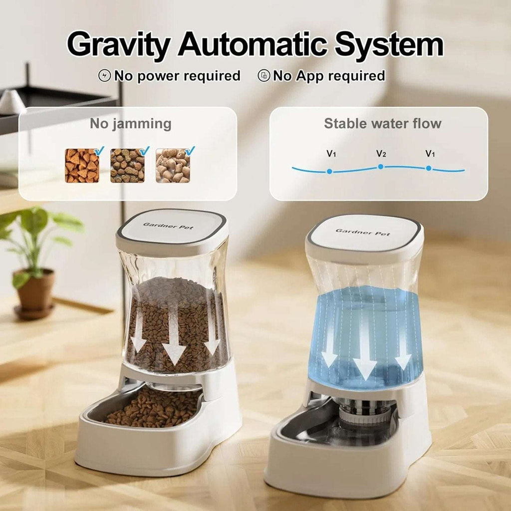 Gardner Pet Dog Automatic Gravity Water & Food Dispenser Set w/ Stainless Bowls