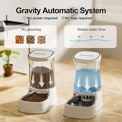Gardner Pet Dog Automatic Gravity Water & Food Dispenser Set w/ Stainless Bowls