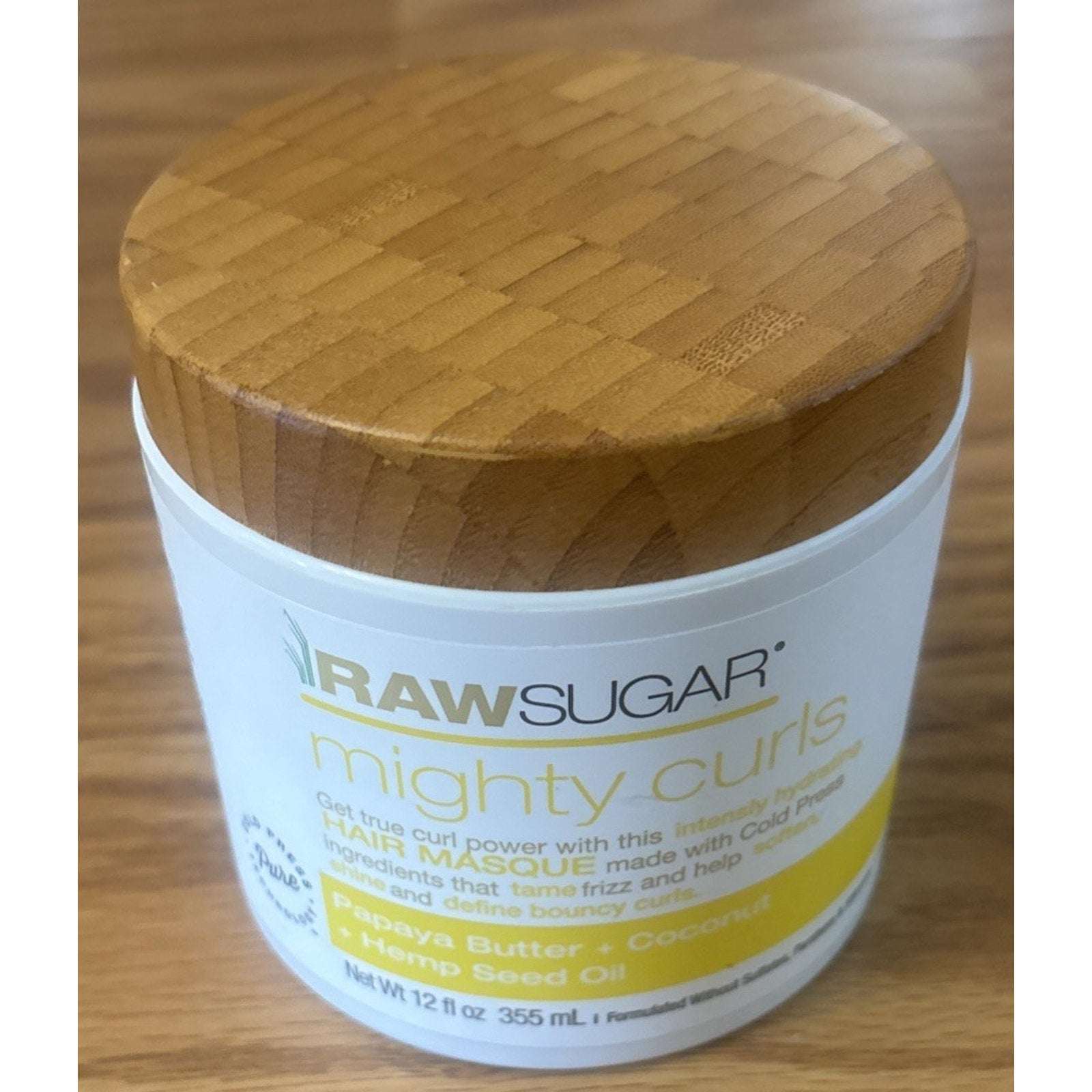 Raw Sugar Mighty Curls Hair Masque Papaya Butter Coconut Oil Hemp Seed Oil 12 oz
