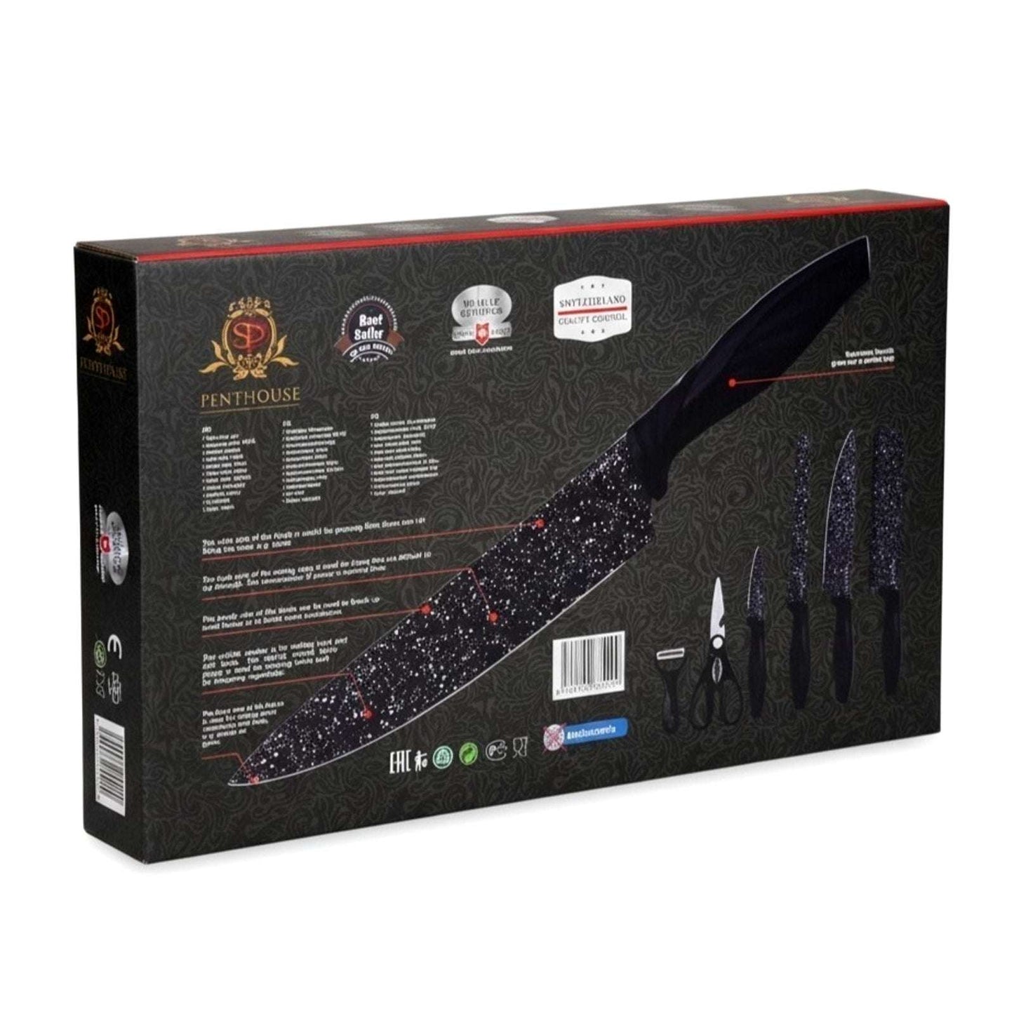 Swiss Culinary Knife Set Penthouse KF-10 Marble Coated Antibacterial 6 Piece Set