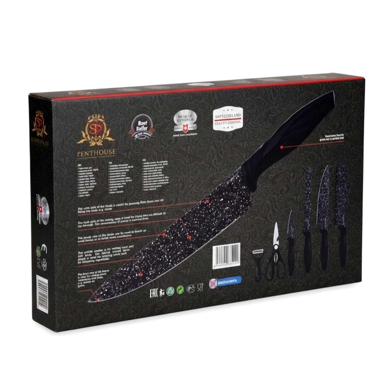 Swiss Culinary Knife Set Penthouse KF-10 Marble Coated Antibacterial 6 Piece Set
