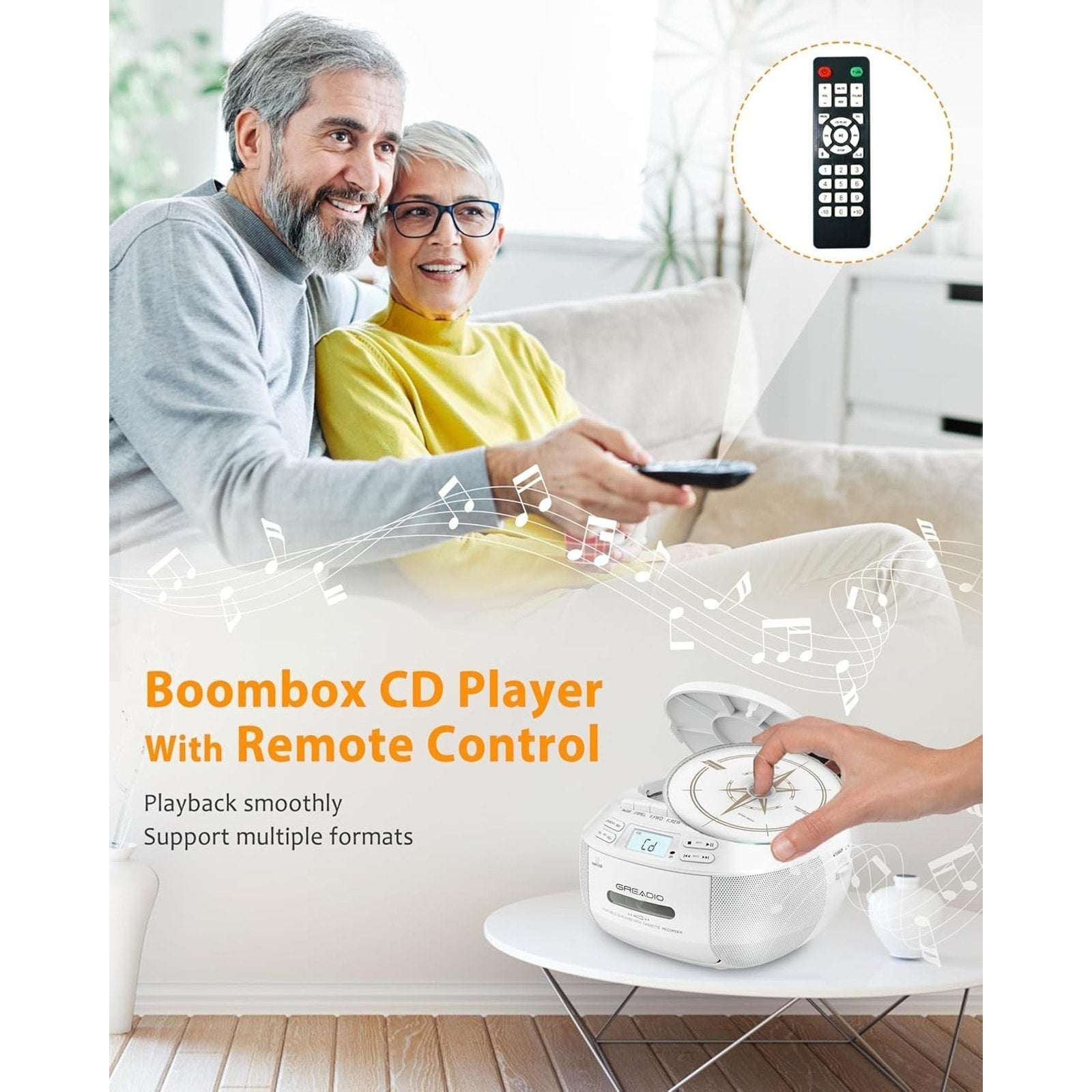 Greadio CD Player Boombox Cassette Player Combo Bluetooth, AM/FM Radio, Remote,