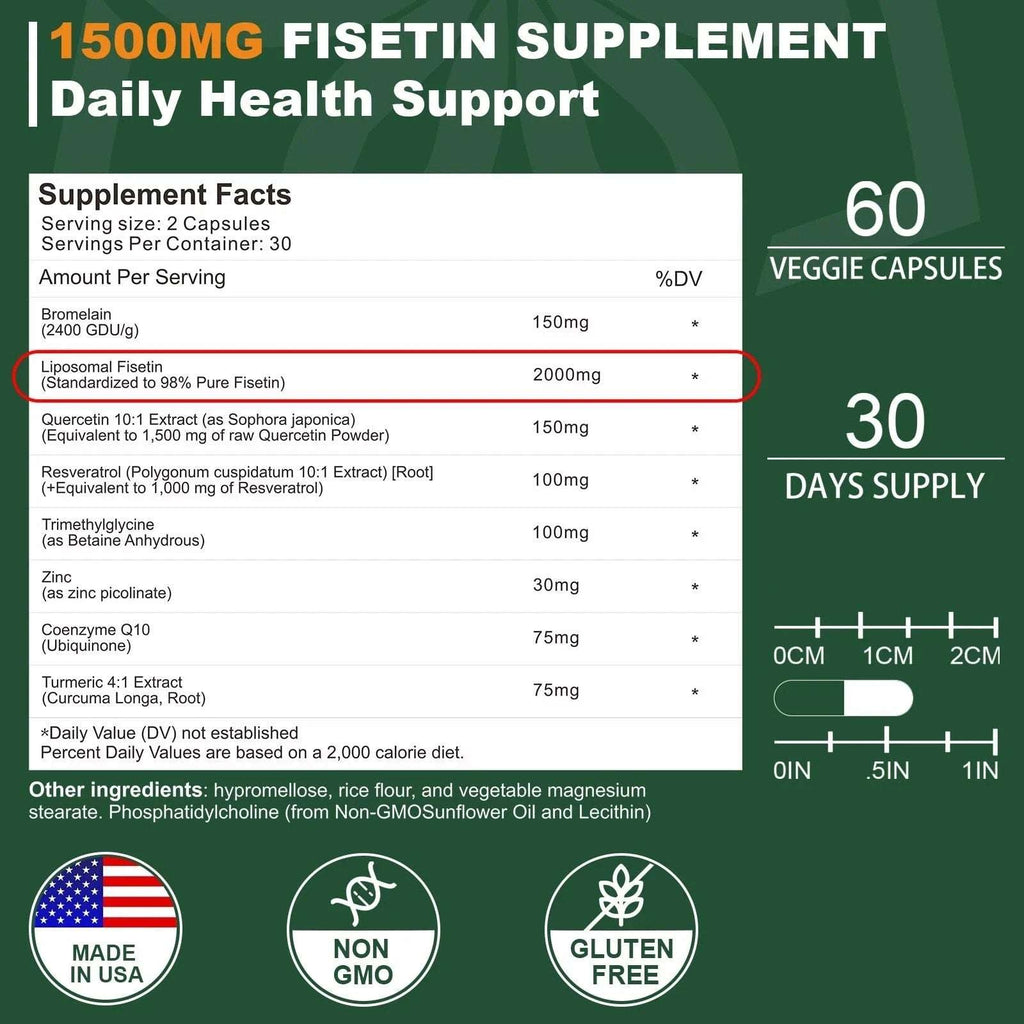 Liposomal Fisetin Supplement, 2000MG, Resveratrol, Bromelain, CoQ10 - 60 Count