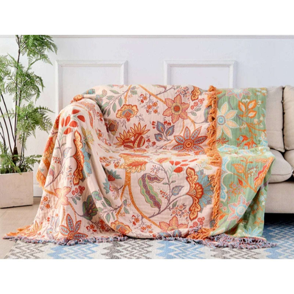 Casa & Beyond Cotton Floral Boho Reversible Blanket 91" x 98" + 4 Pillow Shams