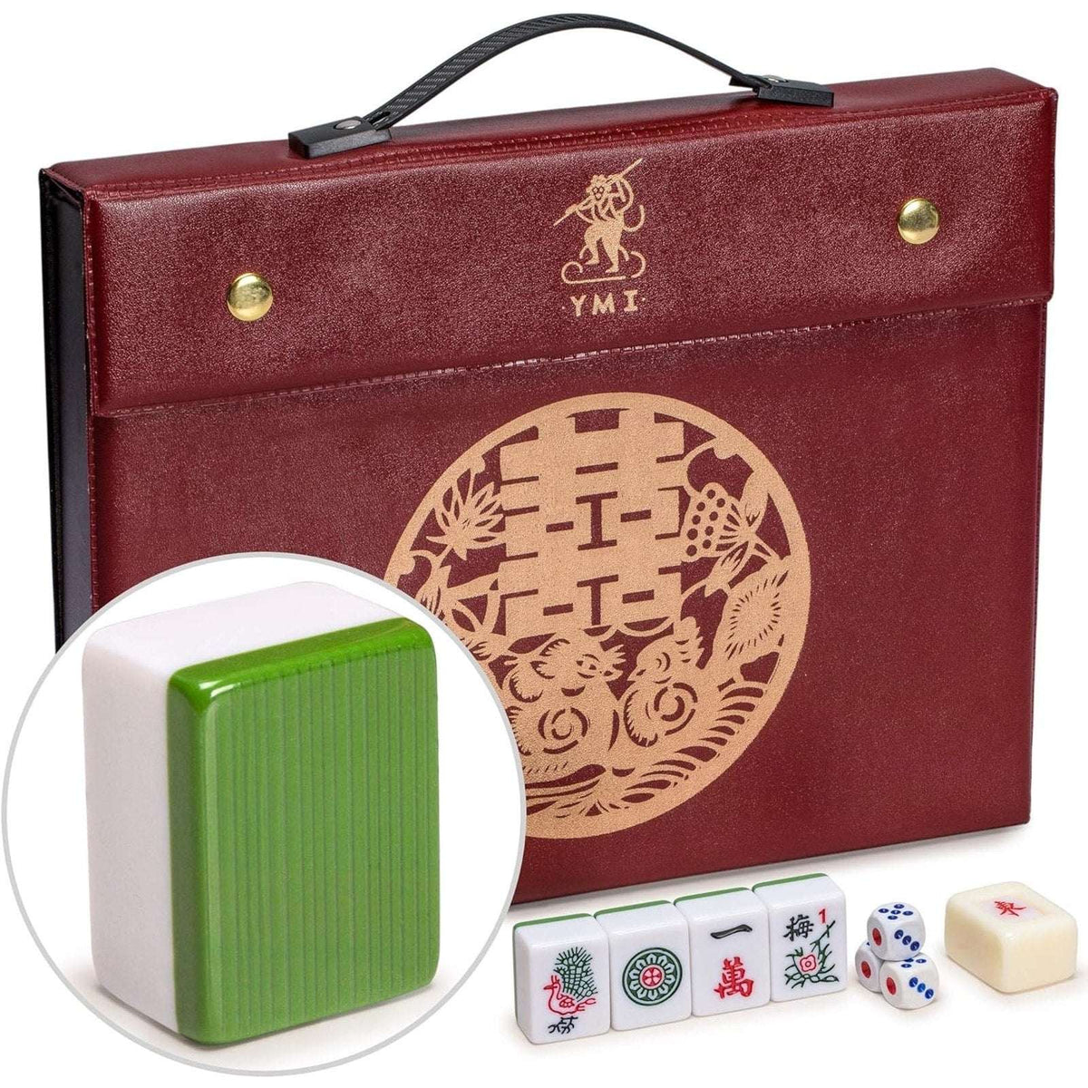 Yellow Mountain Rouge Heritage Chinese Mahjong Set, 146 Engraved Melamine Tiles