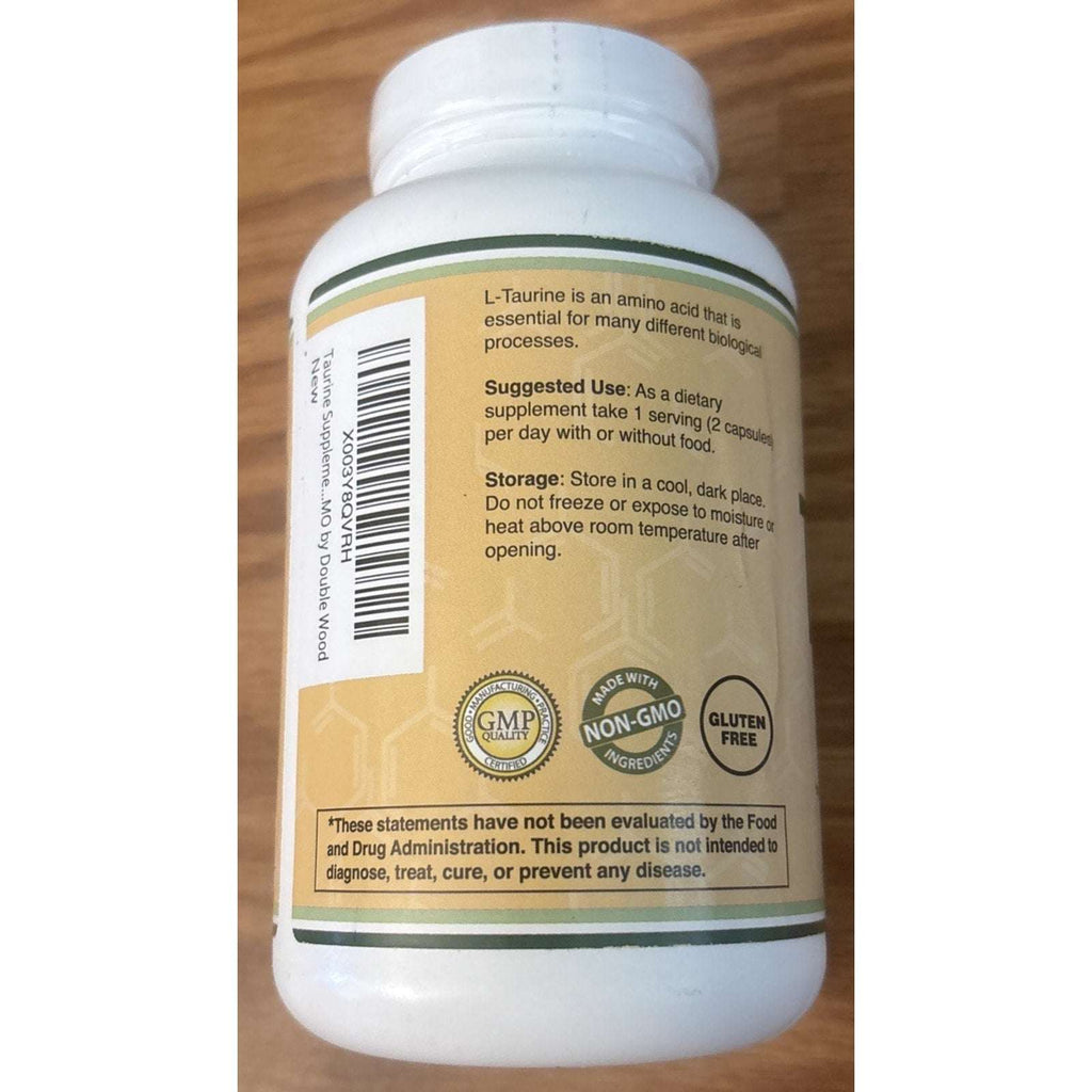 Taurine Supplement 1000mg 180 Capsules Gluten Free Non-GMO DoubleWood 02/2028