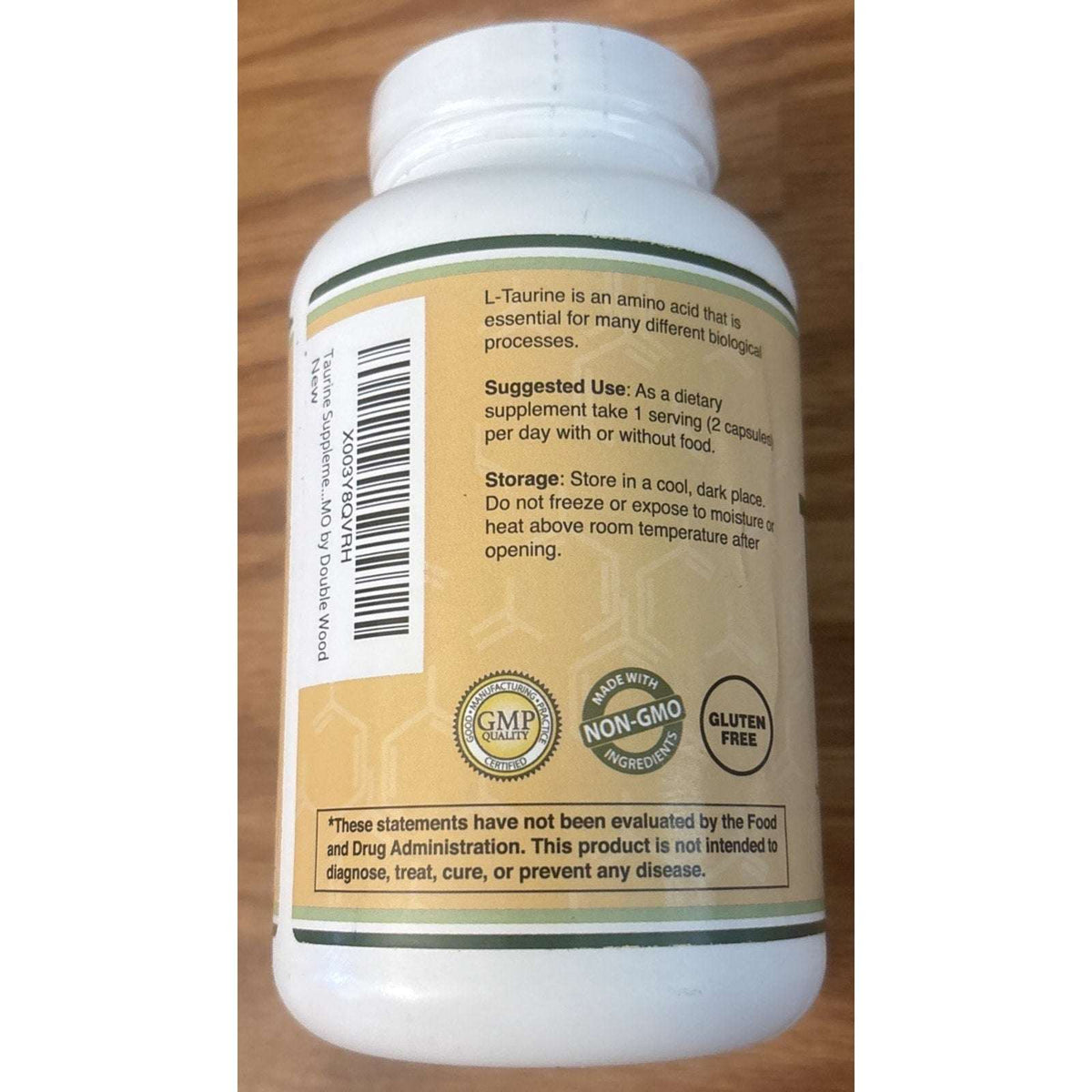 Taurine Supplement 1000mg 180 Capsules Gluten Free Non-GMO DoubleWood 02/2028