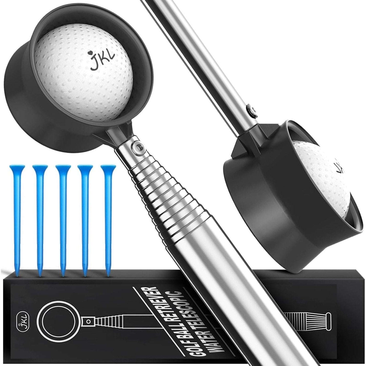JKL 9Ft Two-Sided Telescopic Golf Ball Retriever for Water Stainless Steel Shaft