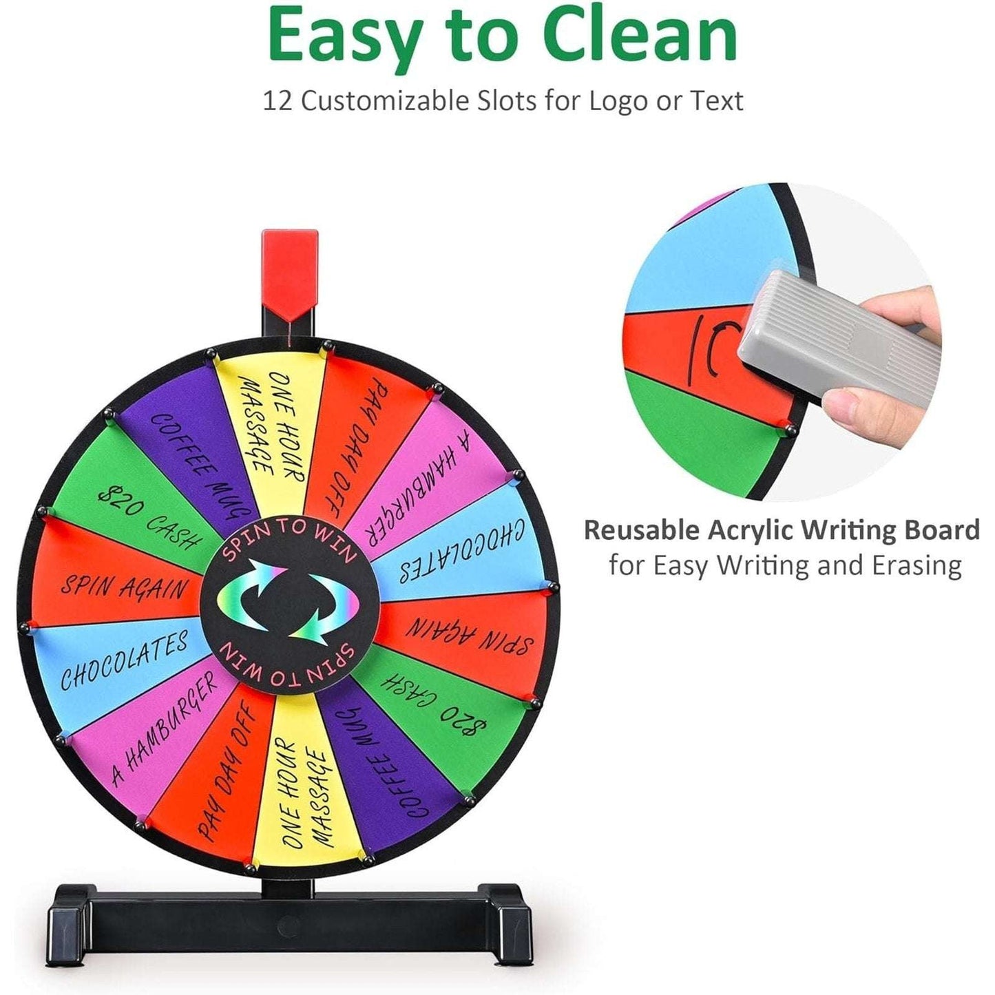 Winspin Customizable 14 Slot Spinning Prize Wheel Colorful Chore/Activity Wheel