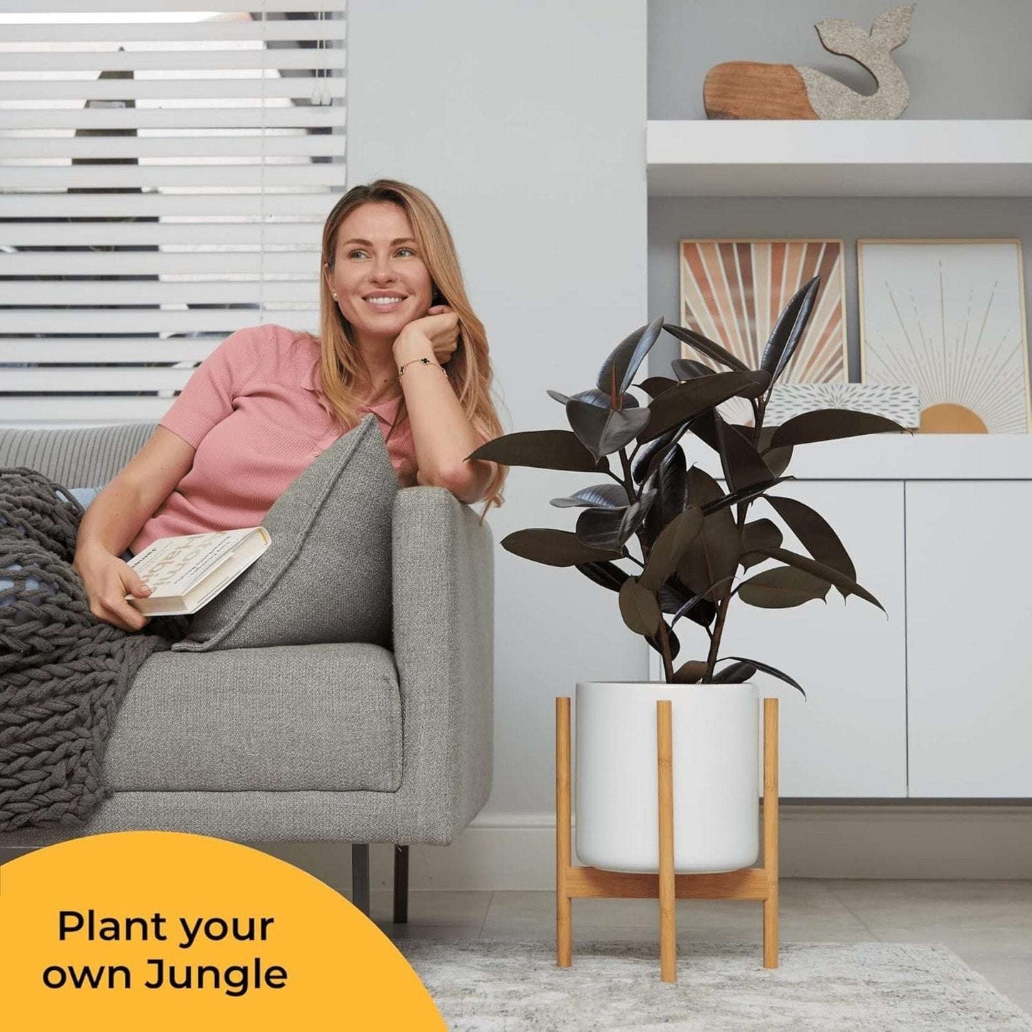 Bees & Buds 100% Bamboo Large Plant Stand for 12 Inch Pots Mid Century Modern