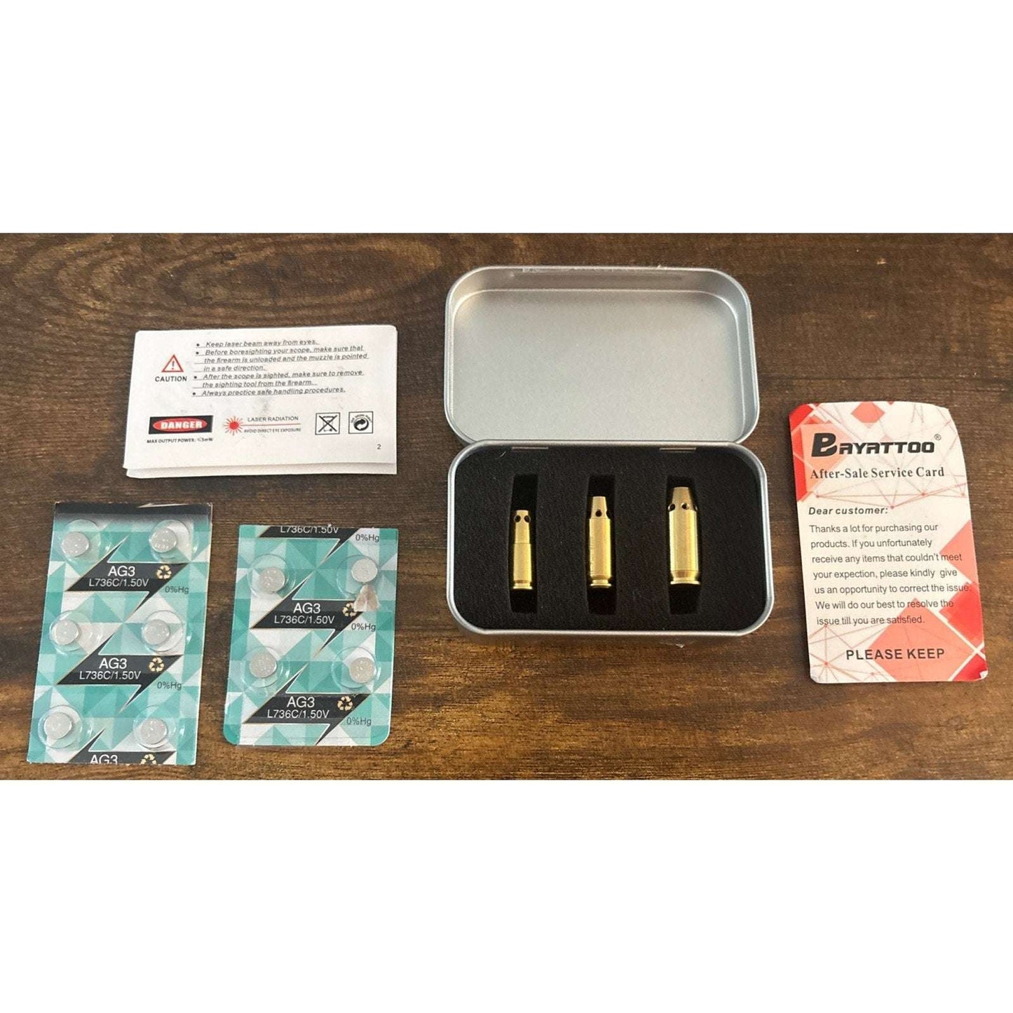 Red Laser Bore Sight 9MM + .45 ACP + .40 S&W Brass Cartridge Boresighter +10 Bat