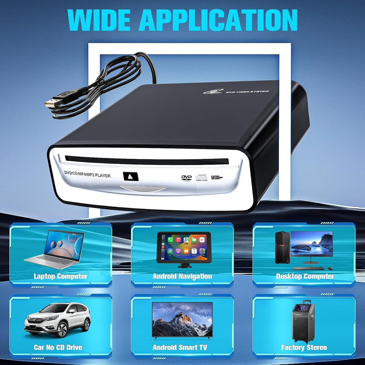 Portable External USB & Bluetooth Car DVD CD MP4 MP3 Player Plug & Play SX2800A