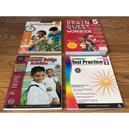 Lot of 4 Homeschool Workbooks Grade 4/5/6/7 Spectrum Summer Bridge Brain Quest