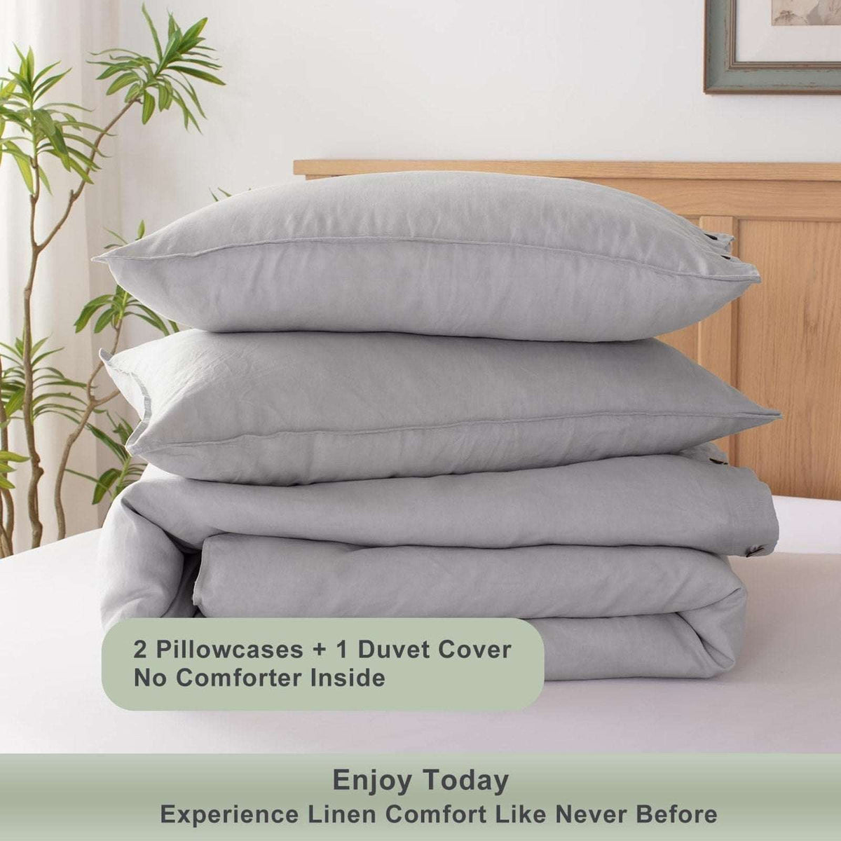 UMCHORD 100% French Linen Duvet Cover Set Soft Breathable 3PC Full Size Gray