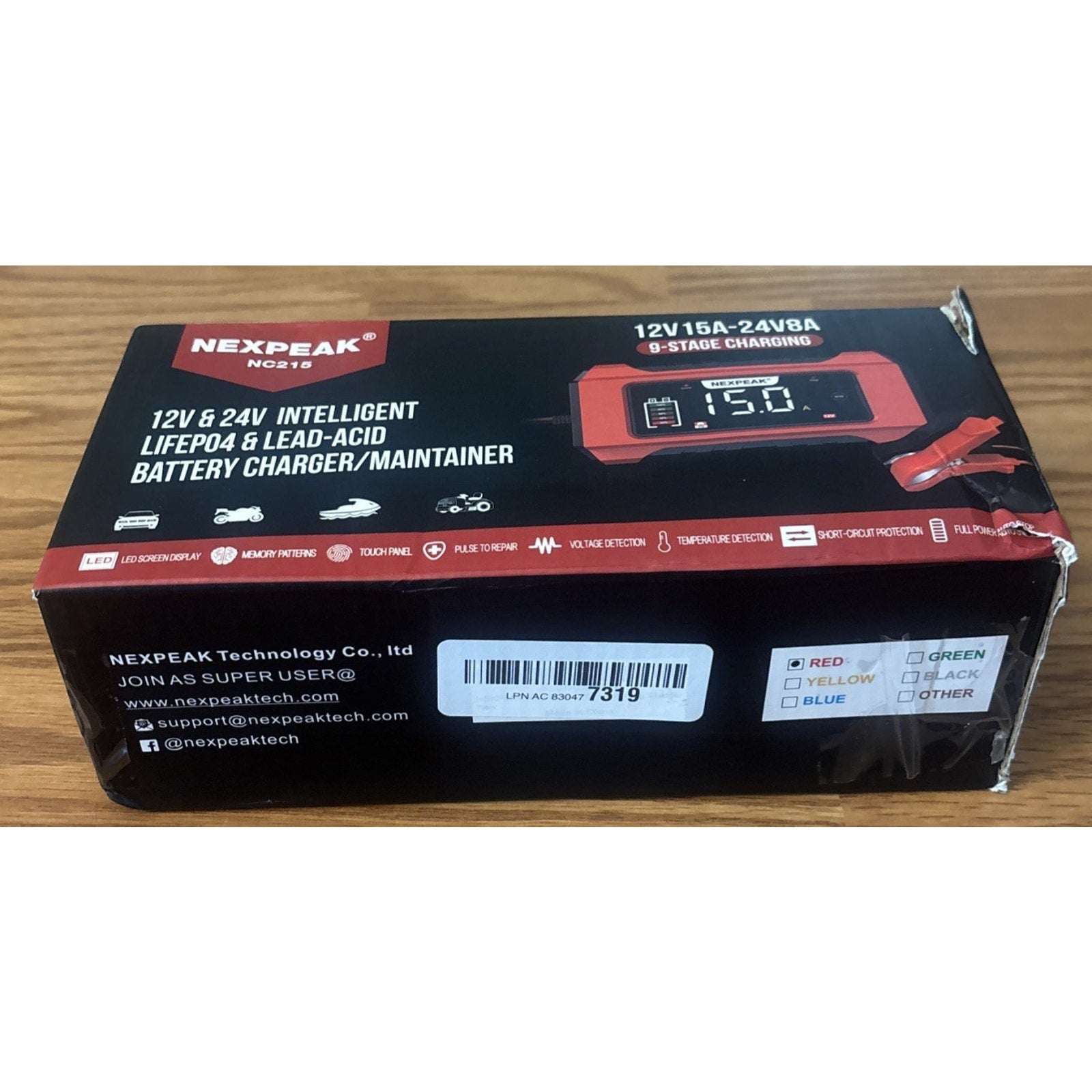 NEXPEAK 15A Smart Battery Charger 12V 24V 9 Stage Trickle LiFePO4 Car Truck Boat