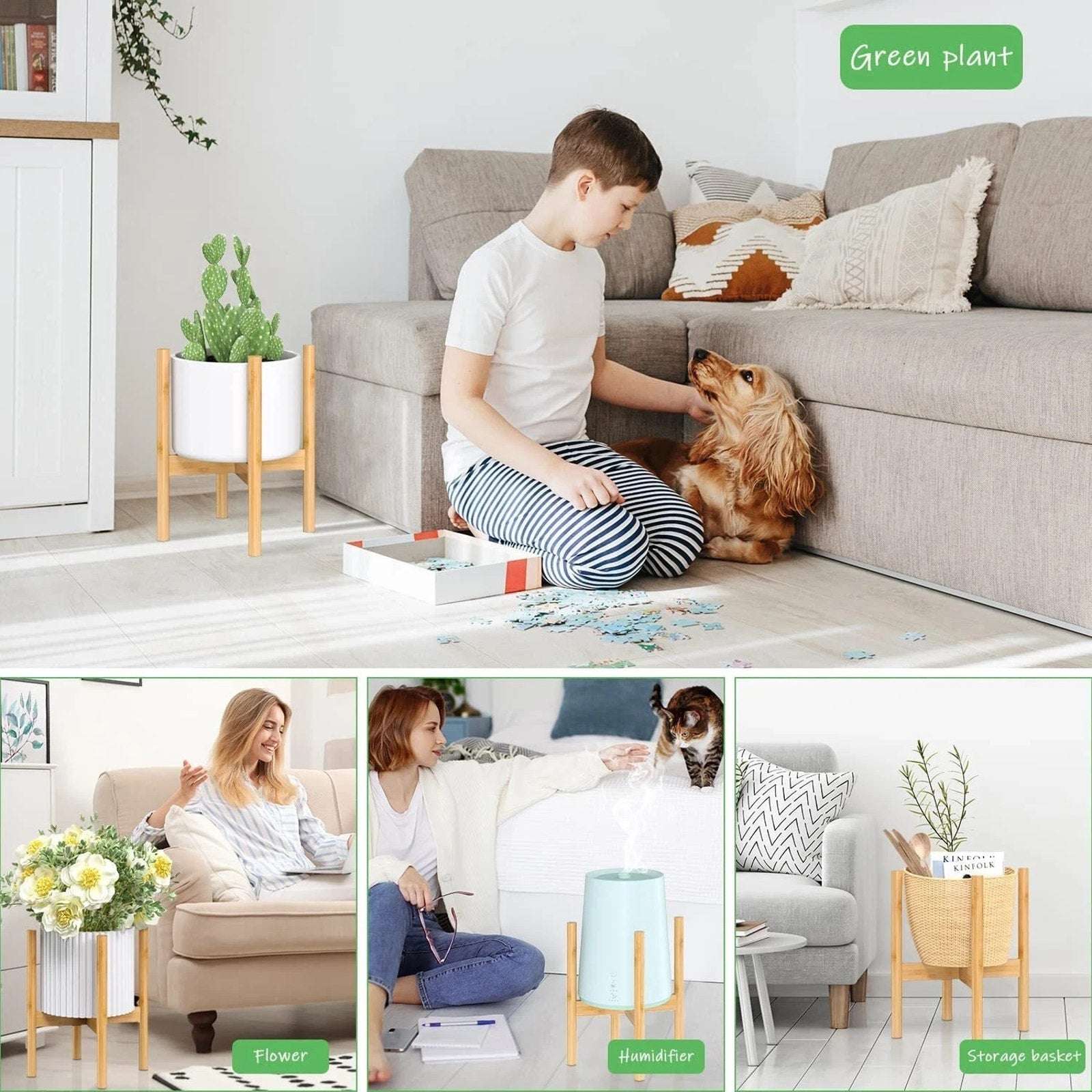 Bees & Buds 100% Bamboo Large Plant Stand for 12 Inch Pots Mid Century Modern