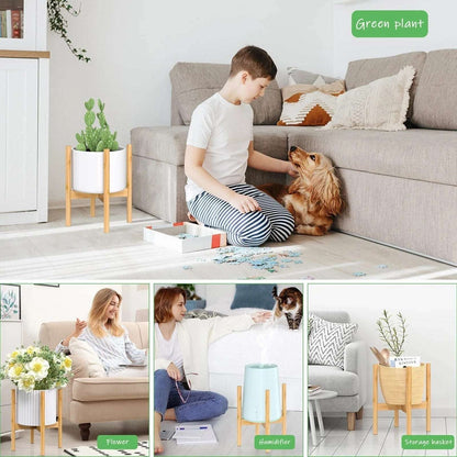 Bees & Buds 100% Bamboo Large Plant Stand for 12 Inch Pots Mid Century Modern