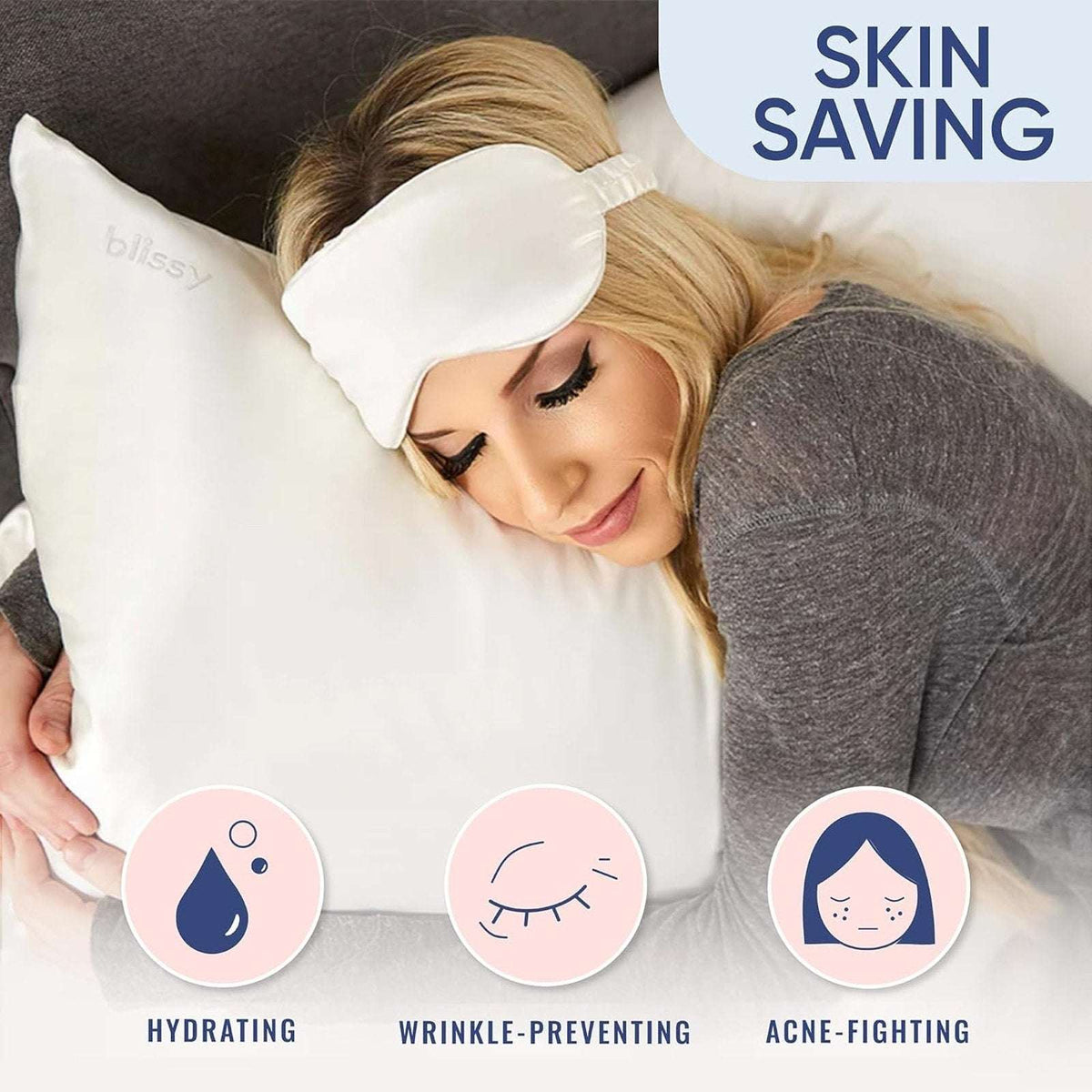 Blissy 100% Pure Mulberry Silk Pillowcase 22 Momme King Size in White - Cooling