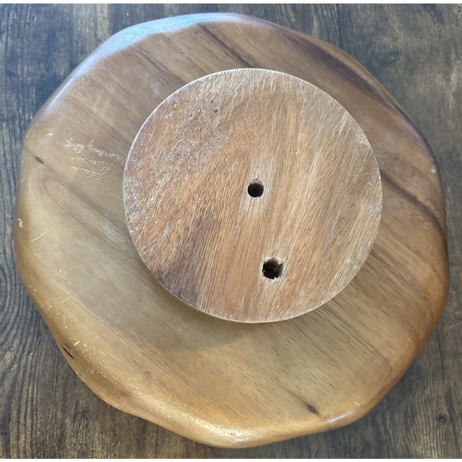 Vintage MCM Monkey Pod Wood Rotating Lazy Susan Party Serving Bowl Tray Dish