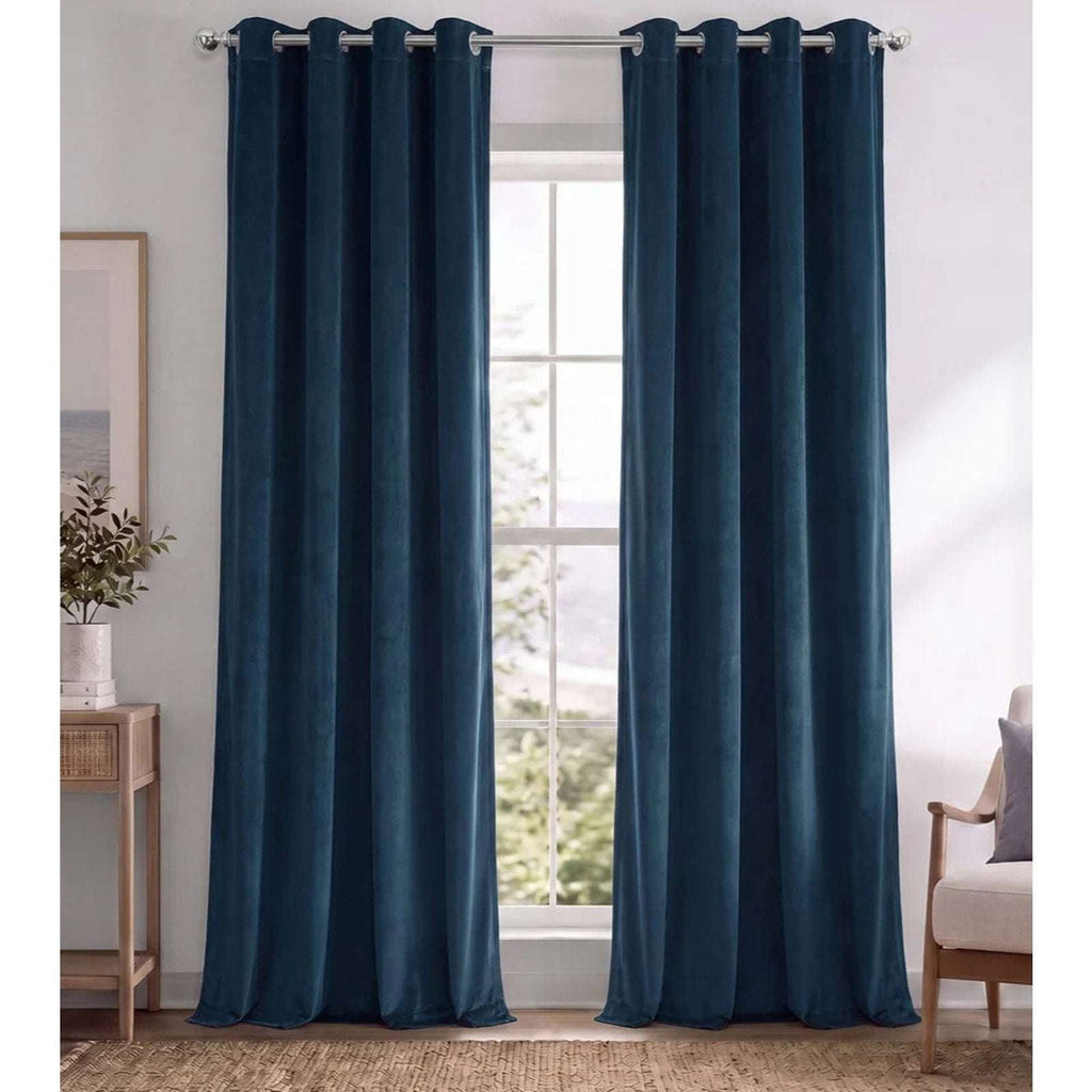 Blue Velvet Curtains 52" W x 84" L 2 Panels, Grommets, Blackout Room Darkening