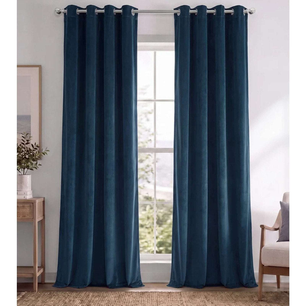Blue Velvet Curtains 52" W x 84" L 2 Panels, Grommets, Blackout Room Darkening