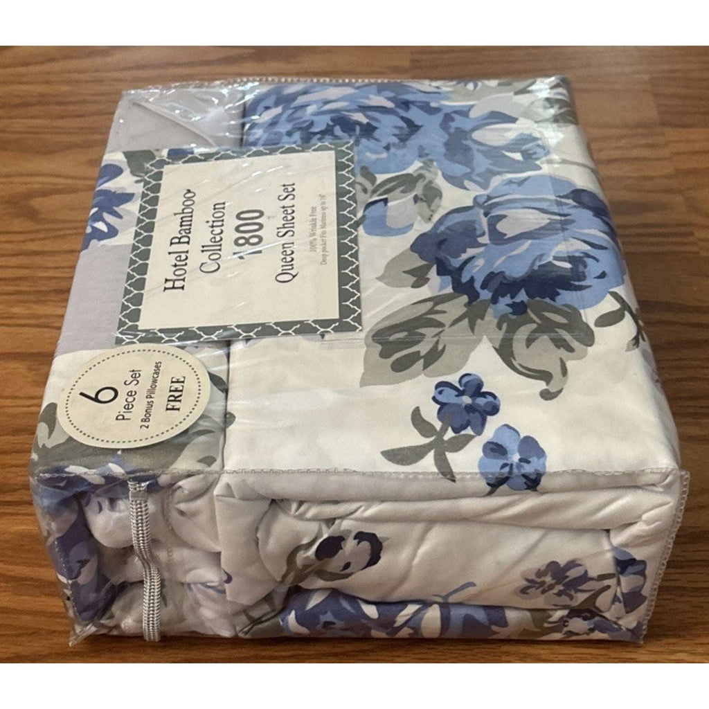 Hotel Bamboo Collection 1800 6-Piece Queen Sheet Set Deep Pocket Blue Floral