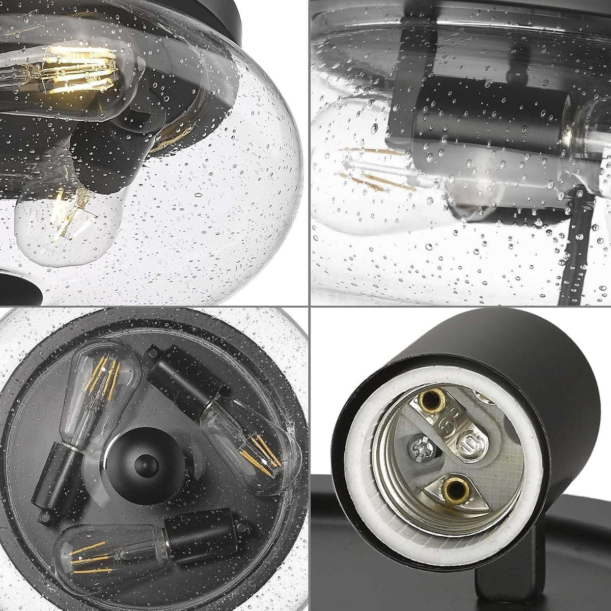 DARKAWAY Ceiling Light Fixture 2-Light Flush Mount Indoor/Outdoor Seeded Glass