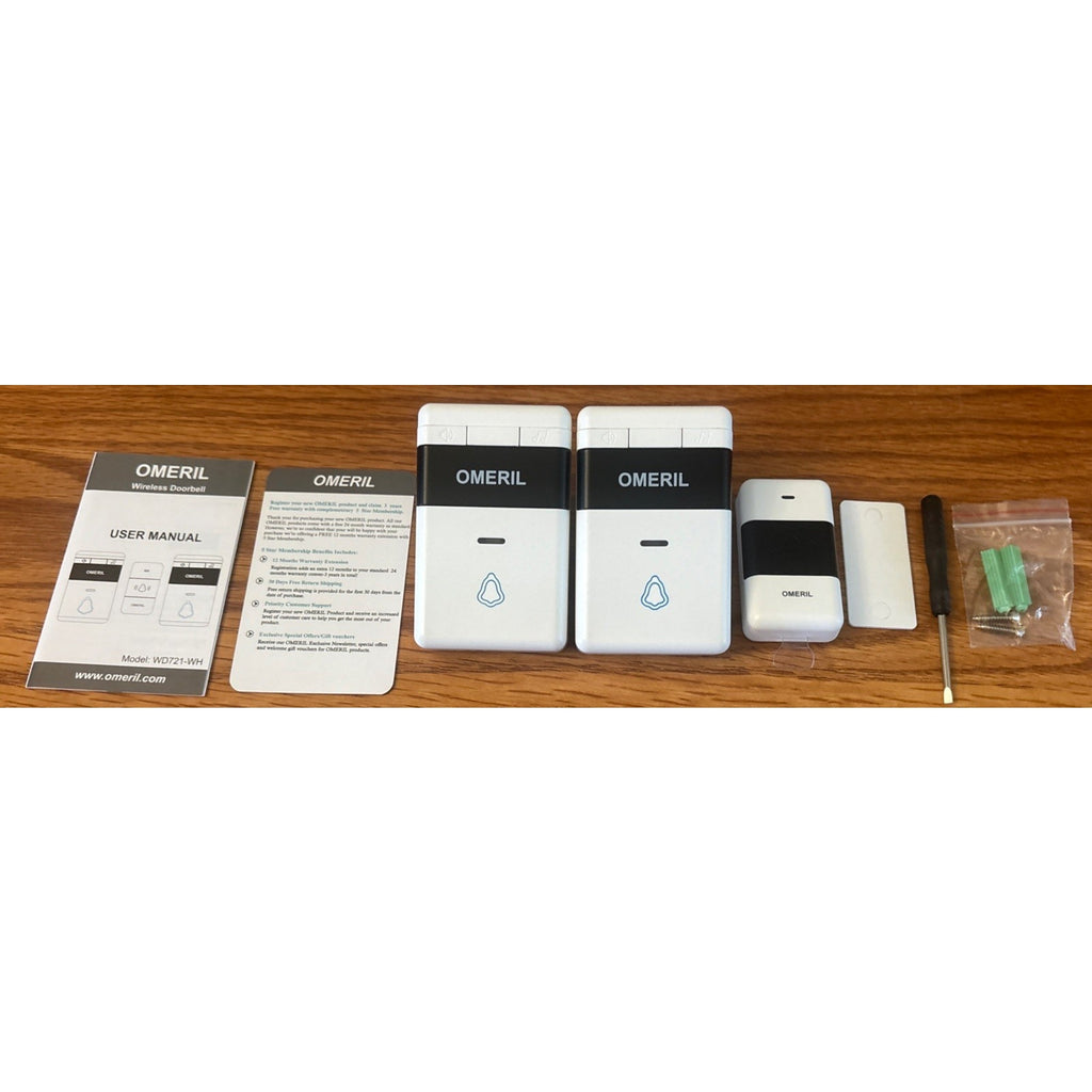Omeril Weatherproof Wireless Doorbell with 2 Plug-In Receivers 1000ft Range Kit