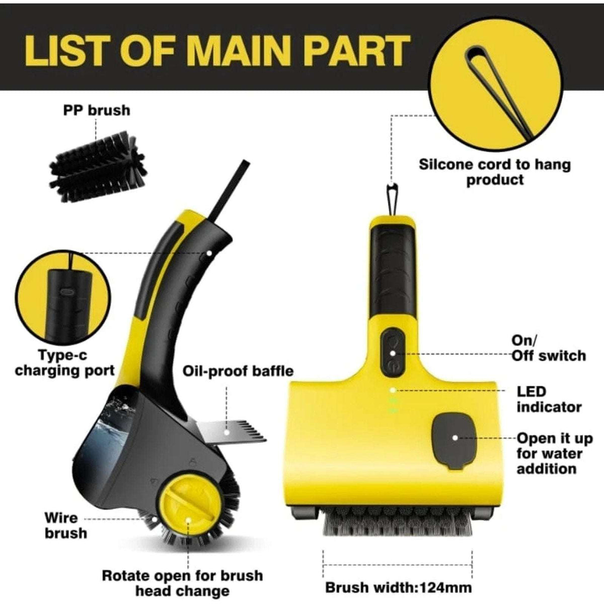 Rechargeable Electric Grill Brush Scrubber Cordless Sprayer 360° Rotary Cleaner