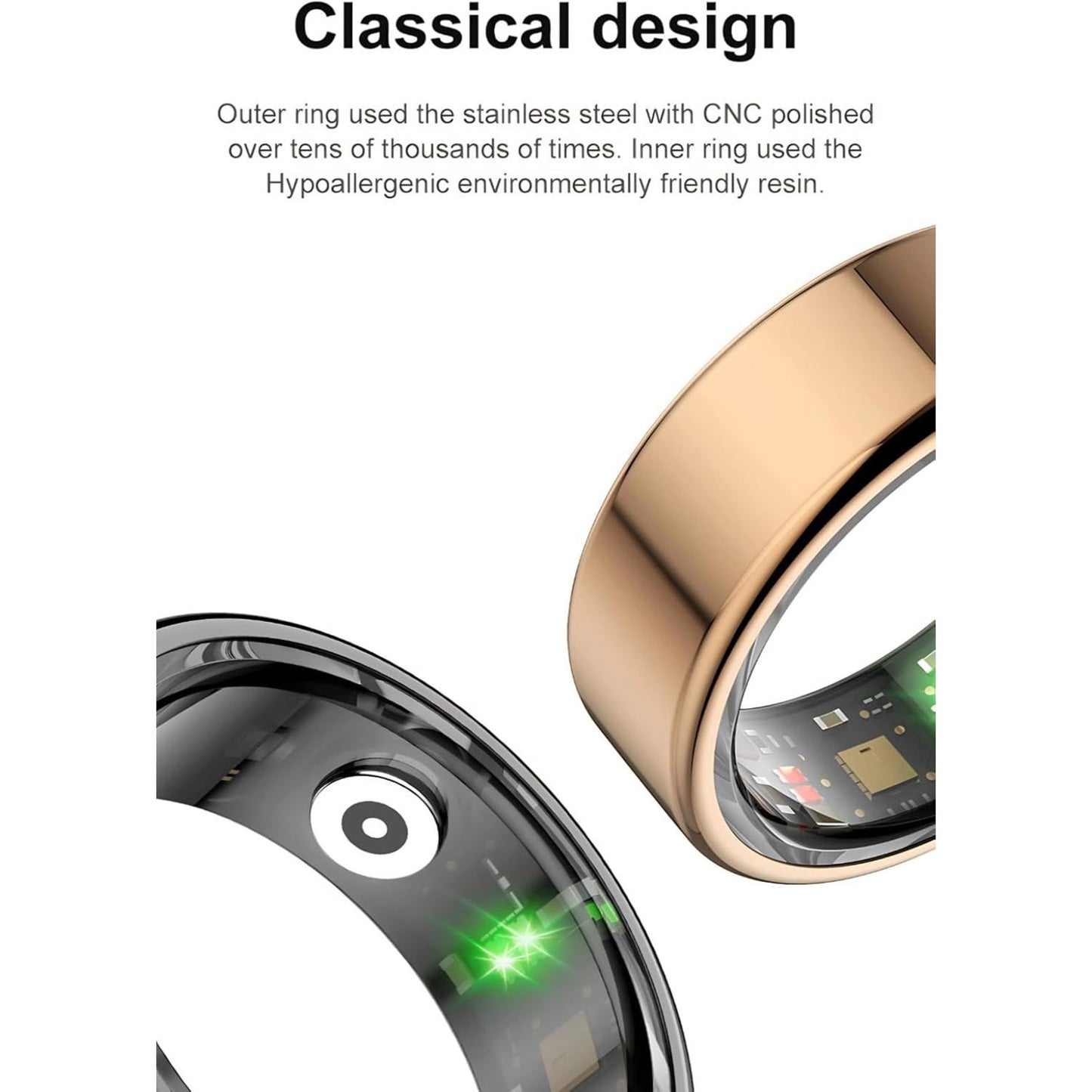Smart Ring 3 w/ Charging Case Health Sleep Tracker w APP Waterproof Size 10 GOLD