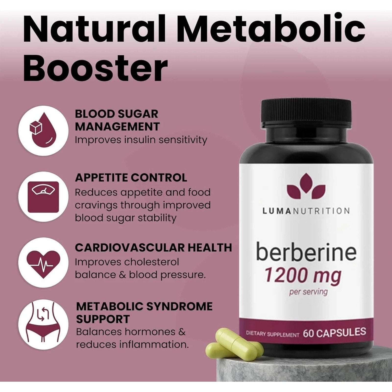 Luma Nutrition Berberine HCL 1200mg – Vegan Glucose Support 60 Capsules