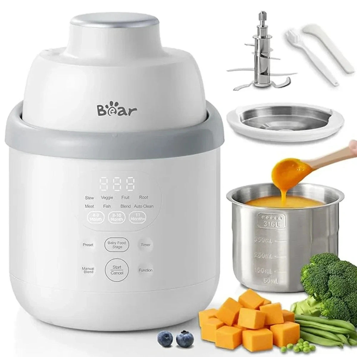 NEW Bear NutriEase All Stage Stainless Steel Baby Food Maker Steamer and Blender