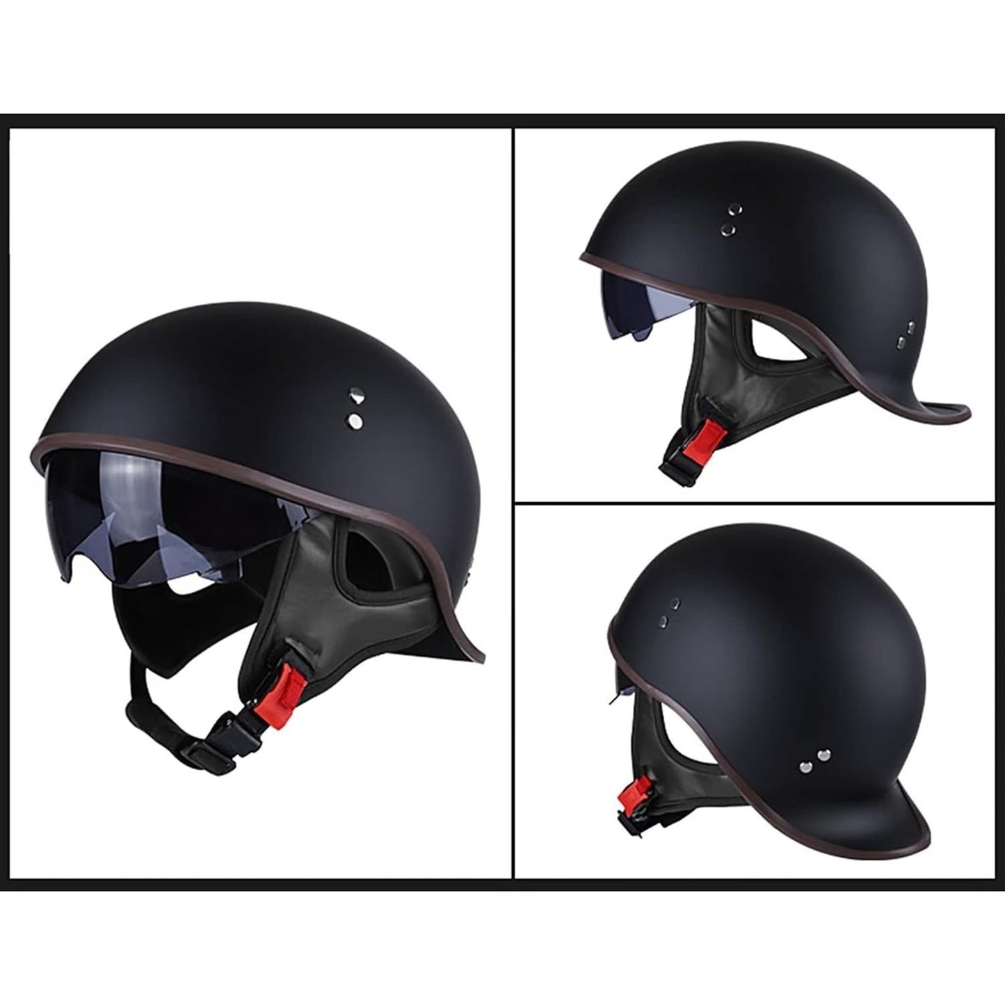 DOT Approved Retro Baseball Cap Motorcycle Vtg German Style Half Face Skull Cap