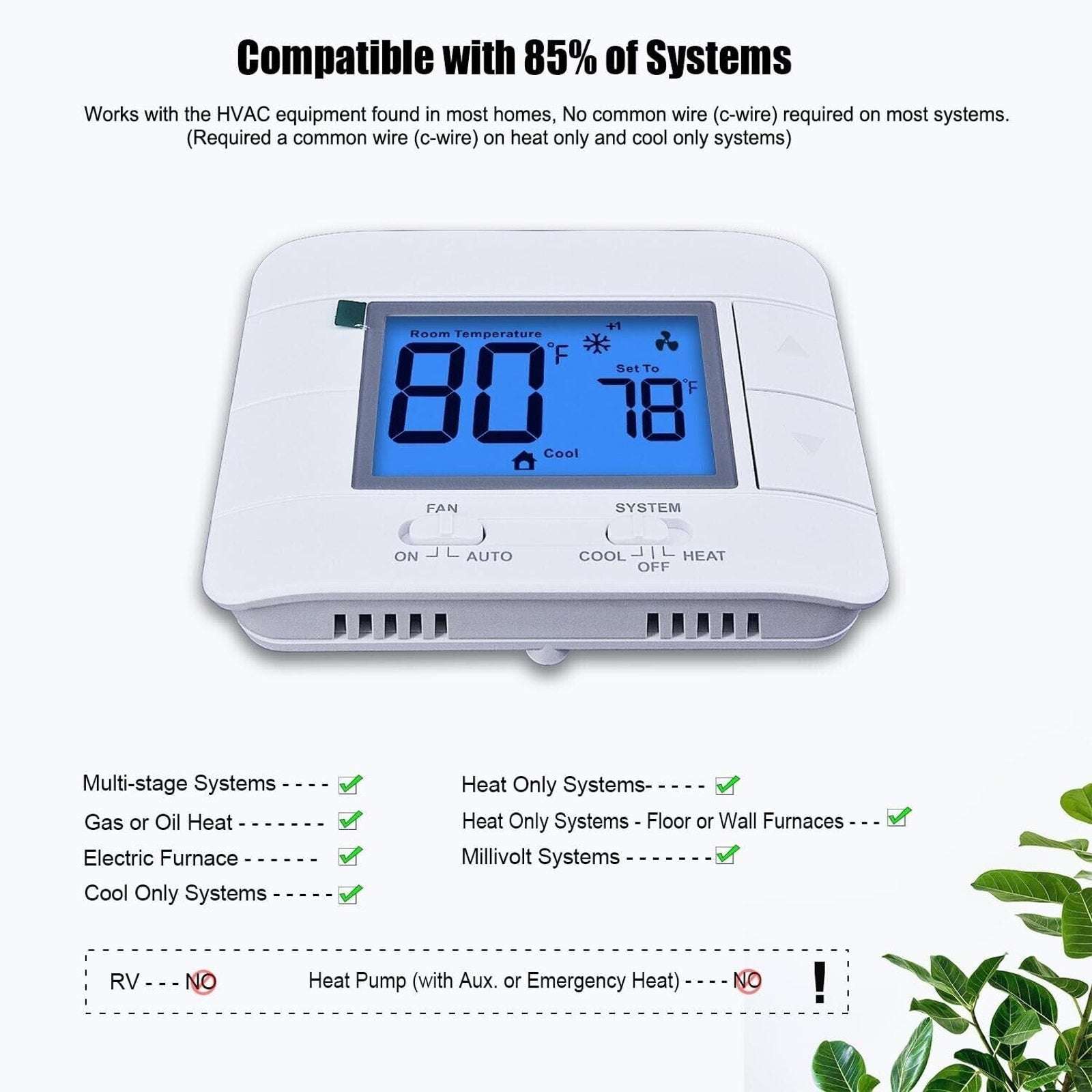 Mroinge Digital LCD Non Programmable Thermostat for Home - 2 Heat / 2 Cool M711