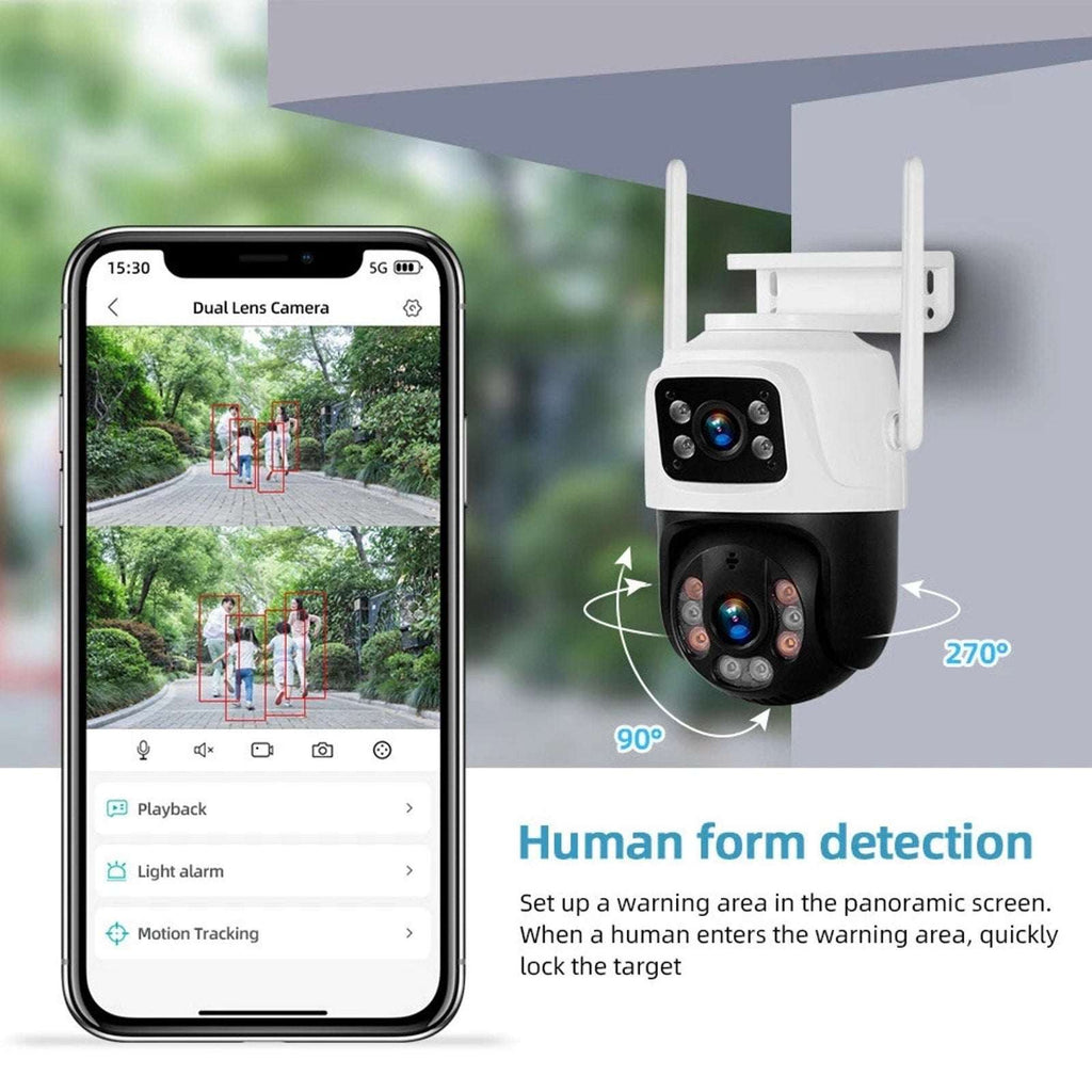 2CPU 6MP WiFi Camera Outdoor Dual Lens/Screen Auto Tracking, Night Vision, 2-Way