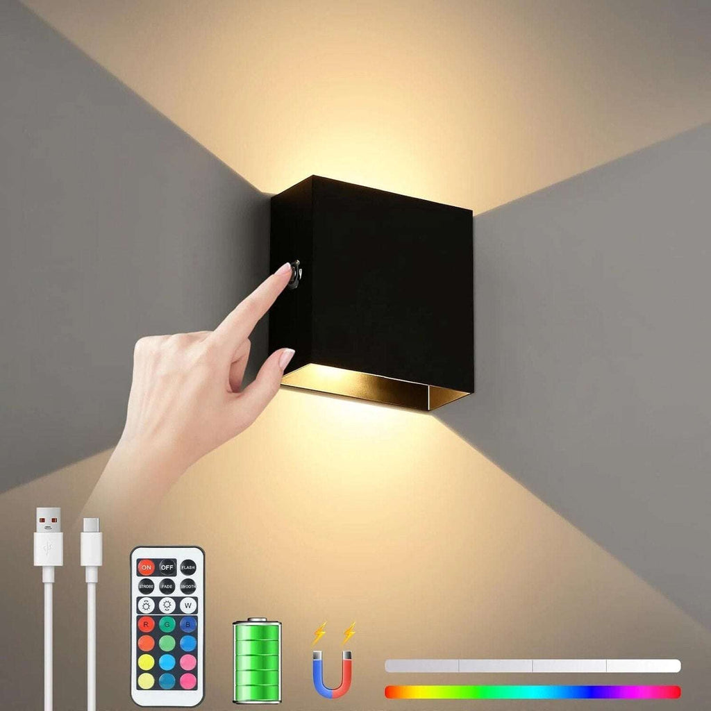 RGB Battery Operated Sconce with Remote Dimmable LED Wall Light Rechargeable