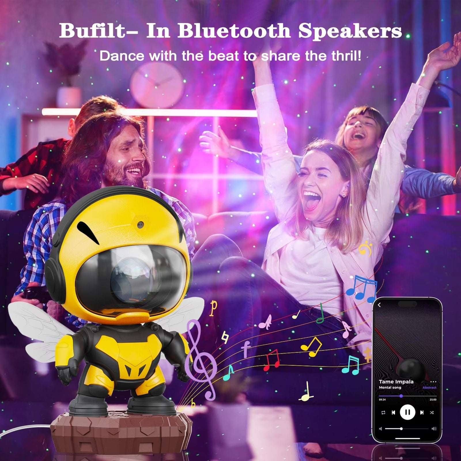 BLUE Robot Astronaut Galaxy Star Projector Lamp & Bluetooth Speaker w/ Remote