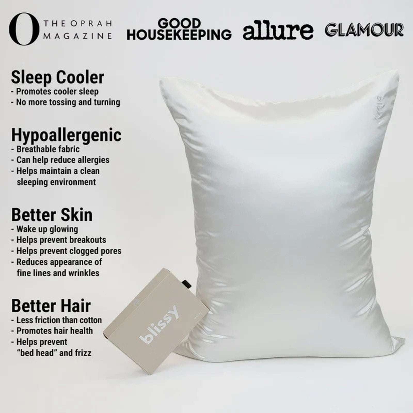 Blissy 100% Pure Mulberry Silk 22 MOMME White Pillow Case QUEEN Size