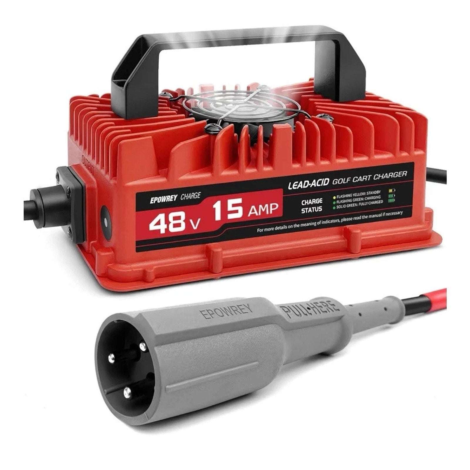 EPOWREY 15 AMP 48 Volt Golf Cart Battery Charger for Club Car 3-Pin Round Plug