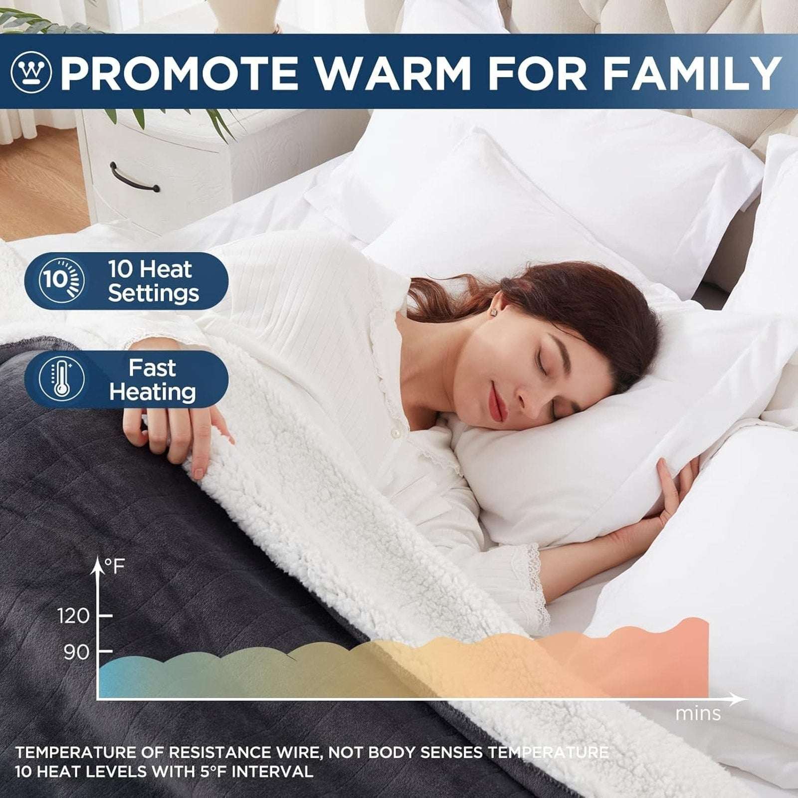 Westinghouse Electric Heating Blanket Silky Flannel & Sherpa Twin Size Charcoal
