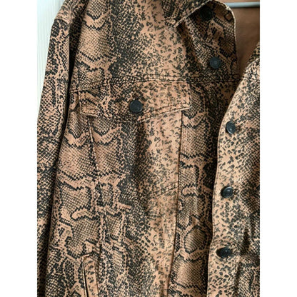 Free People Trucker Brown Snake Print Denim Jacket Size M Medium