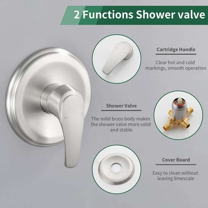 SHAMANDA Brushed Nickel Wall Mount Single Handle Lever Trim Kit w Rough-In Valve