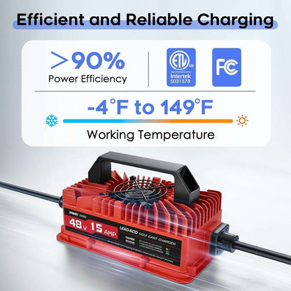 EPOWREY 15 AMP 48 Volt Golf Cart Battery Charger for Club Car 3-Pin Round Plug